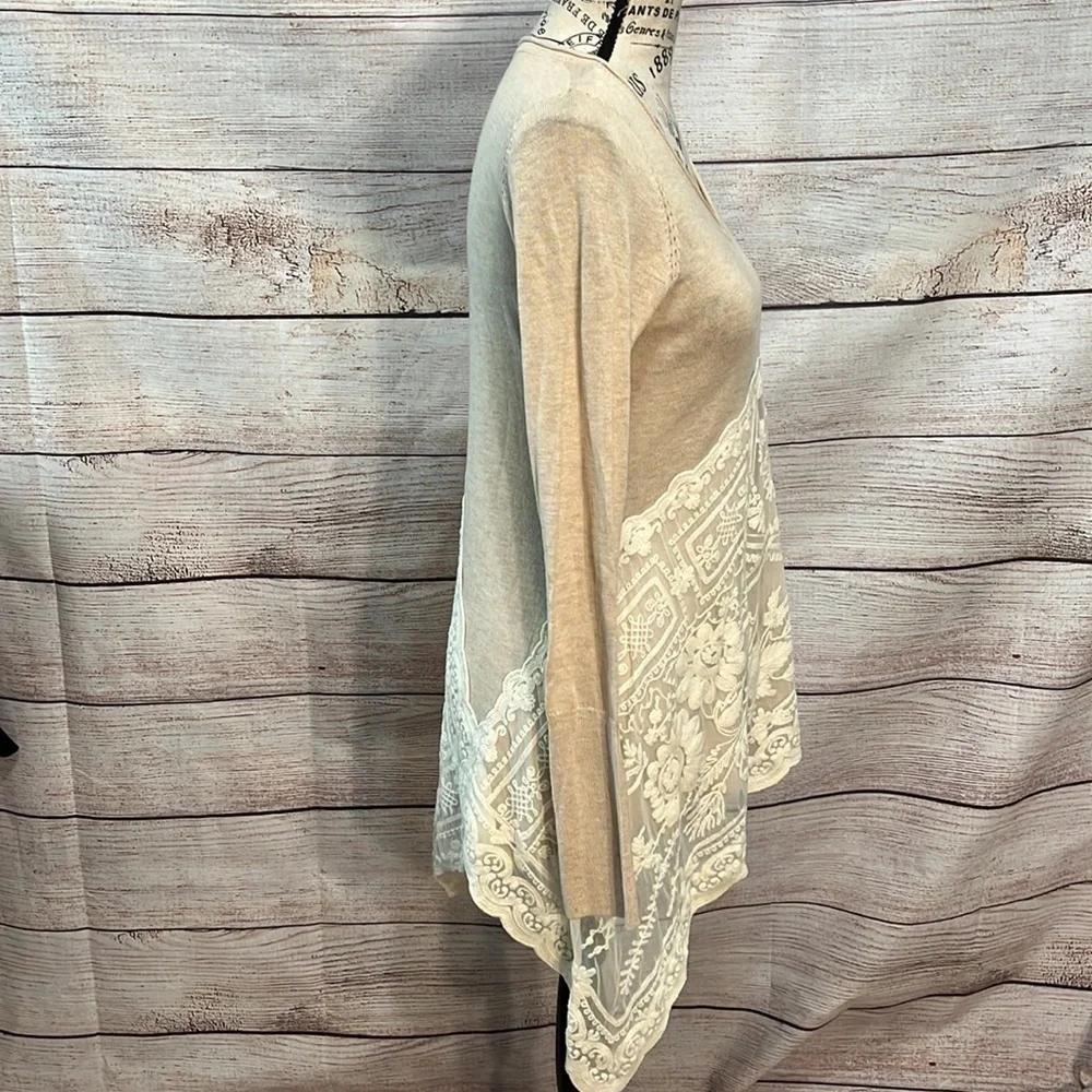 Anthropologie Angel of the North Sweater Lace Tunic Size Small Camel Cream